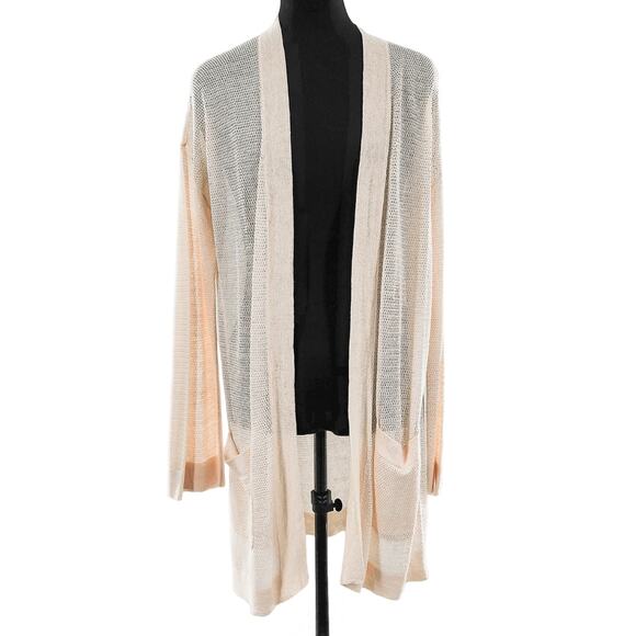 Polo Ralph Lauren Open Front Cardigan Drape Loose Knit Linen Medium Cream - Picture 1 of 12